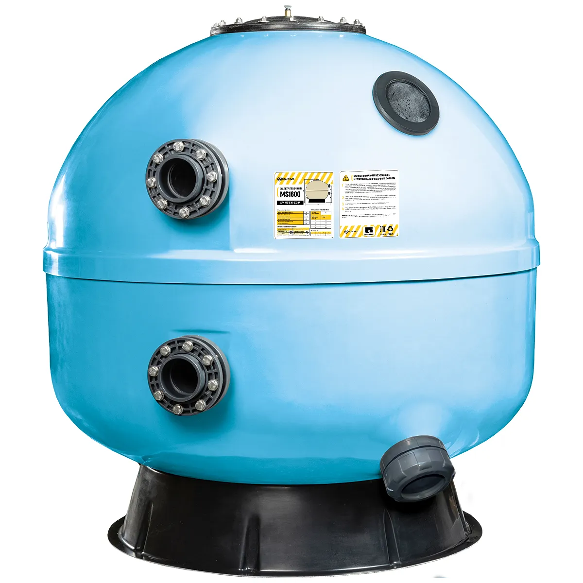 Фильтр AquaViva MS1600 (101м³/ч, 1600 мм, 3060 кг, 110 мм, 2,5Бар,1м засыпка)+люк д/выгрузки и см/окно