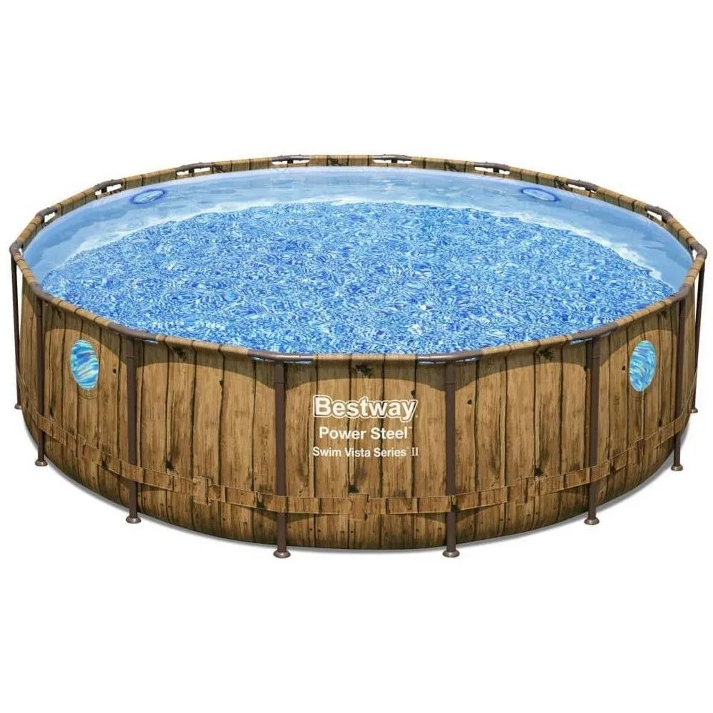 Каркасный бассейн Bestway Steel Дерево 56725 (488х122 см) с картриджным фильтром, лестницей и тентом