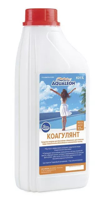 Коагулянт 1.1 кг (1л), средство против мутности воды (упаковка 16 шт)
