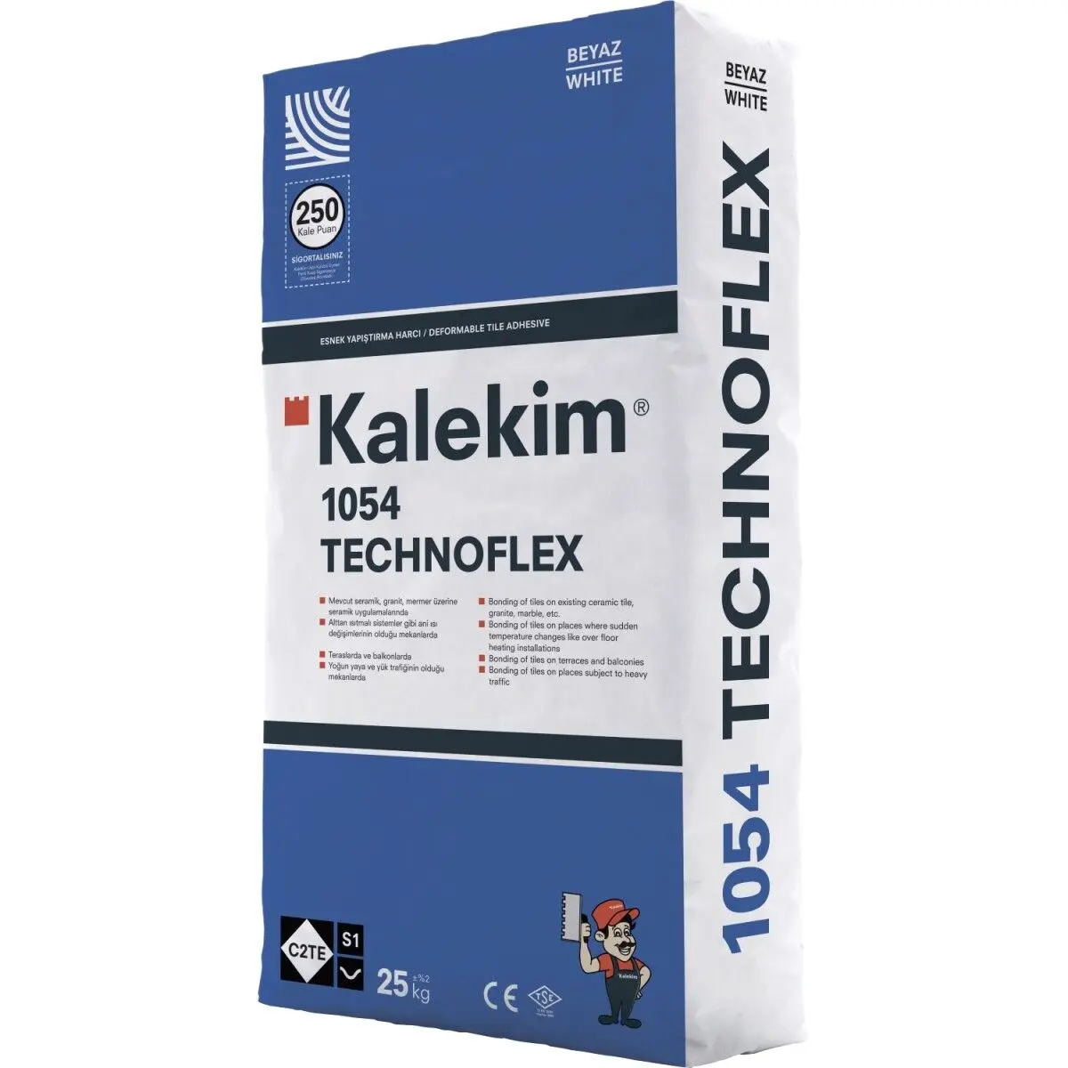 Клей для плитки высокоэластичный Kalekim Technoflex 1054 , С2ТЕ S1 (25 кг) Белый. Уценка