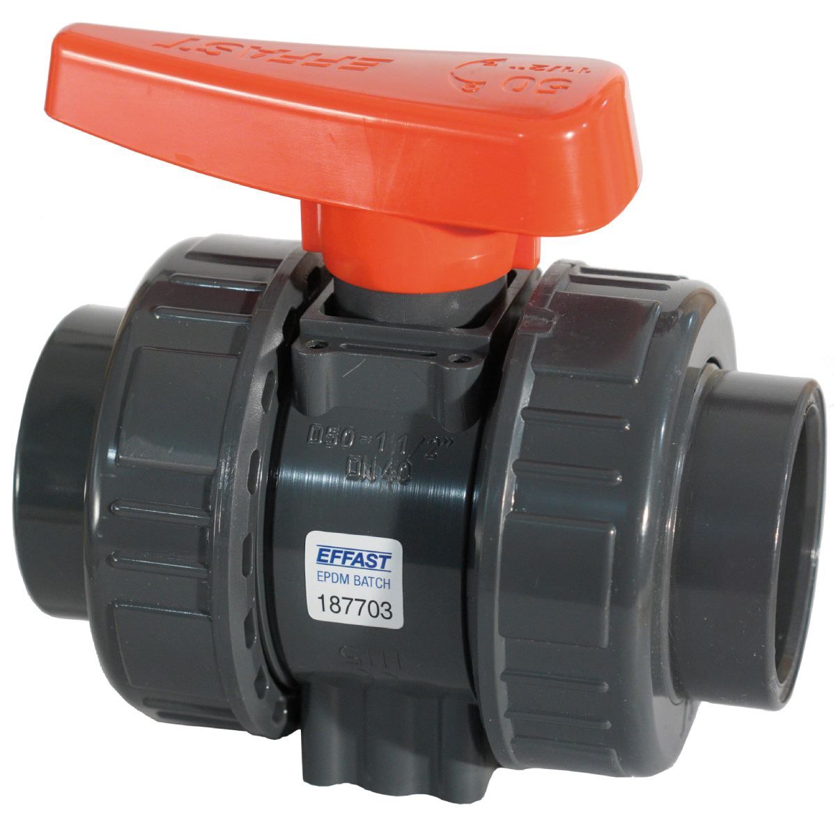 Кран шаровый промышленный ПВХ Effast BDRBK1D0320 серии "BK1" с муфтовым окончанием, d32 мм