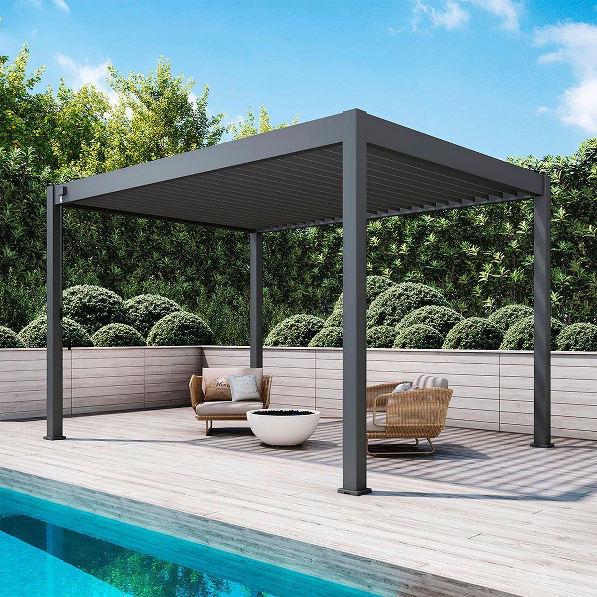 Пергола Aquaviva Модерн с креплением к стене (руч. упр. ламелями) 4X3м RAL7015 (Антрацит)