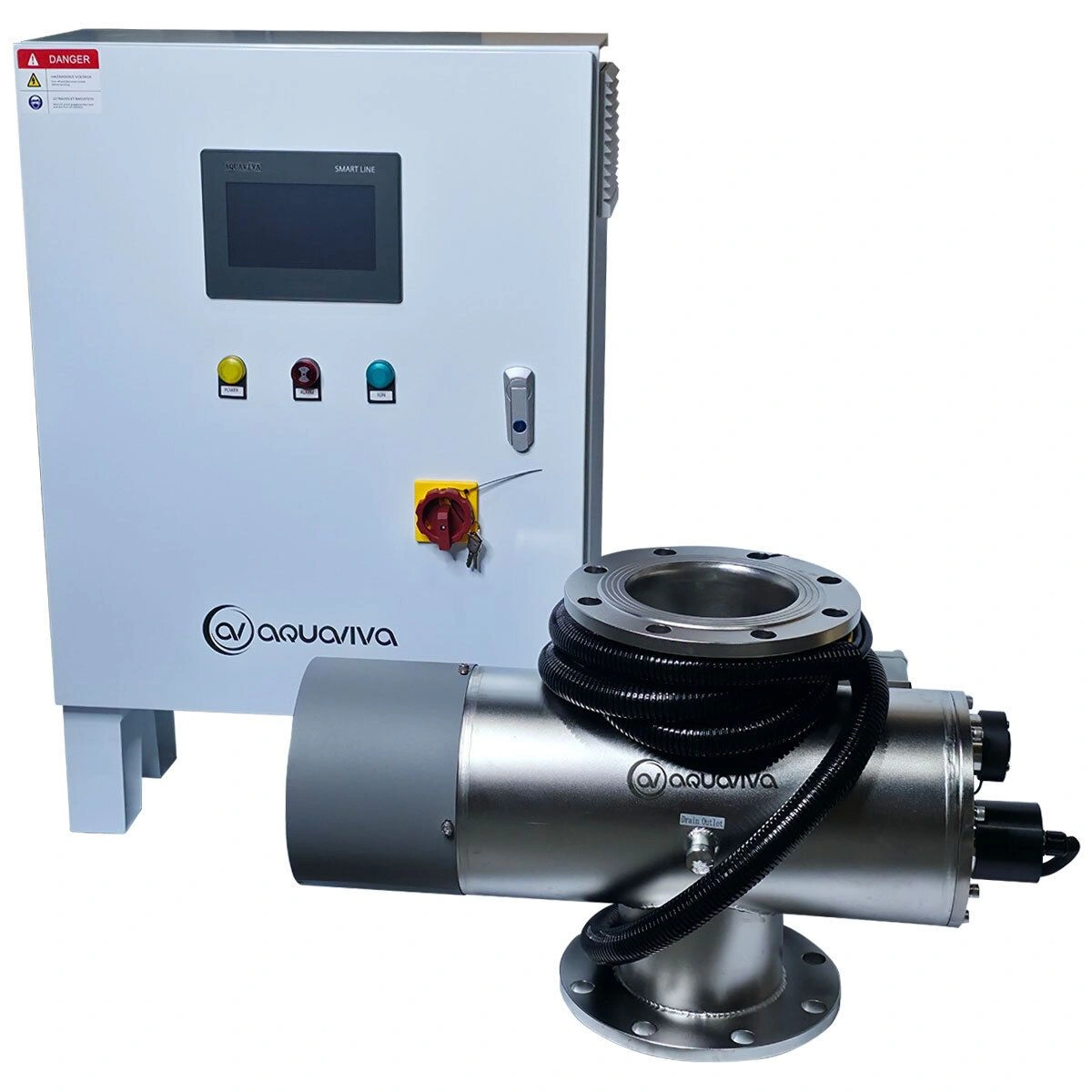 УФ установка AquaViva AVMUV 145 , до 145м3, DN150, 3КВт, 6000h,Автоочист, UV дат. , t дат.,сенс.дисп
