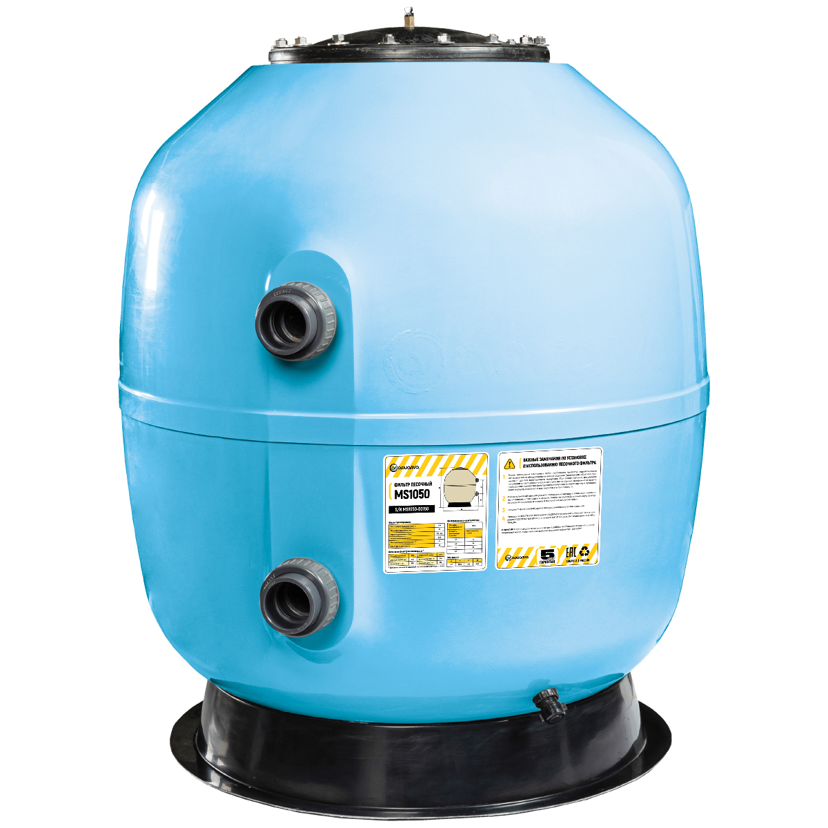 Фильтр AquaViva MS1050 (43 м³/ч, 1050 мм, 946 кг, 75 мм, 2,5Бар, 0.8 м засыпка)